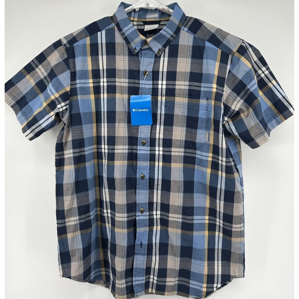 Columbia Rapid Rivers Short Sleeve Button Down Shirt Blue Men's Large NWT